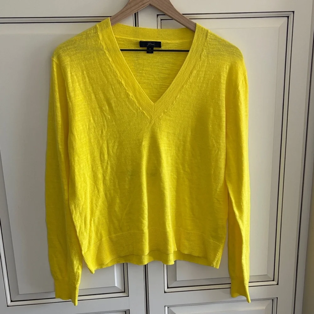 J Crew‎ Yellow Cotton Lightweight Vneck Sweater Beach Travel Sun Women’s Medium